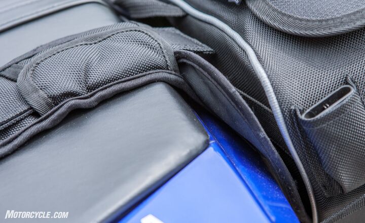 mo tested cortech super 2 0 saddlebags tail bag review, The pad not only protects your bike s finish but it also helps to hold the bags in place