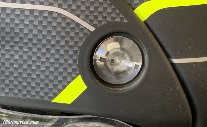mo tested shoei hornet x2 review revisited, Removing the X2 s sun visor is as easy as turning two of these quarter turn fasteners and pressing a release on the top of the helmet