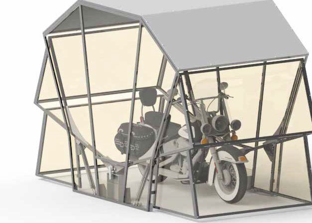gazebox foldable cover system, The Gazebox is a giant folding box for your motorcycle
