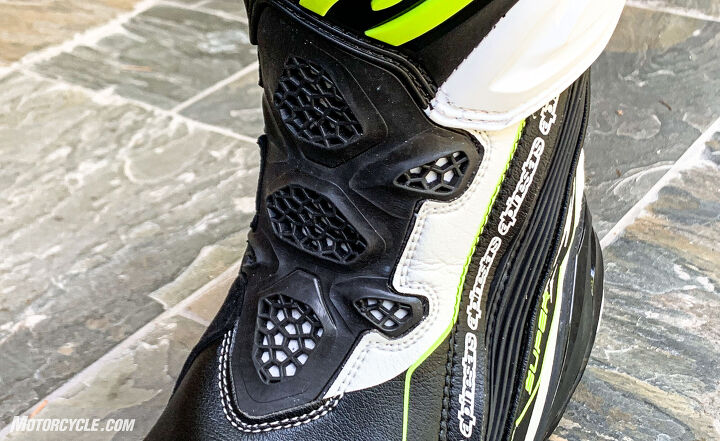 mo tested alpinestars supertech r boots review, The honeycomb serves two purposes It allows for flexibility of movement and vents in cooling air