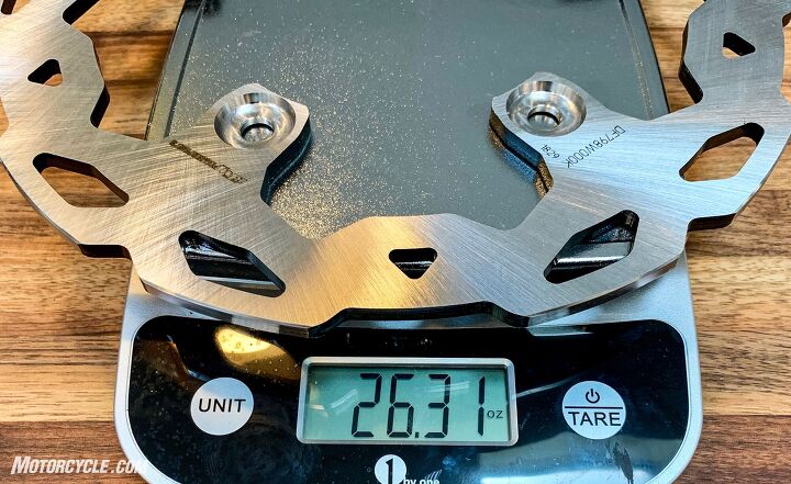 mo tested ktm powerparts wave brake discs, Since they are only 3 57 oz lighter than stock the case for installing them comes down mostly for me to matching the front discs since most people aren t interested in stronger rear brakes