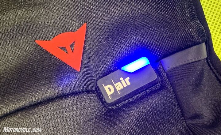 mo tested dainese smart jacket review, The Smart Jacket s status monitor is a multi colored LED and a haptic vibramotor