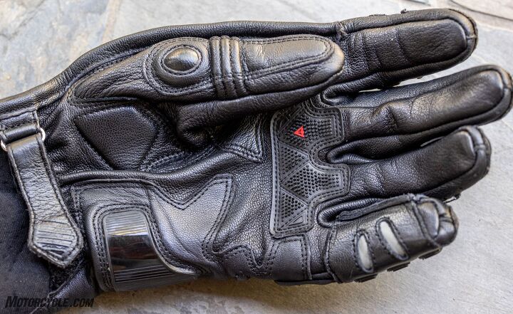 mo tested dainese steel pro in gloves review, The palms are constructed of a single piece of leather with additional armor and protective leather layers on top