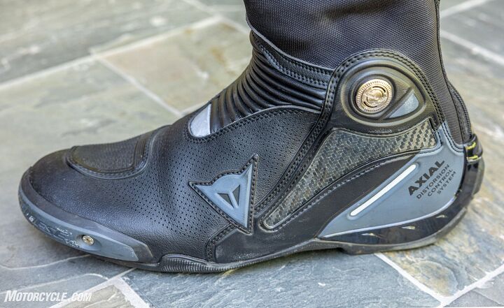 mo tested dainese axial gore tex boots, Many of the features that make the Axial Gore Tex such a desirable sport touring boot venting carbon fiber ankle protection solid heel cup and replaceable toe sliders