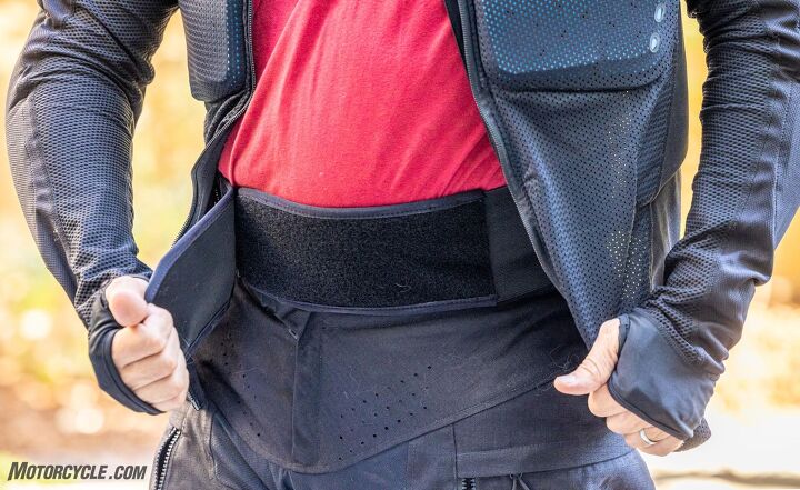 The kidney belt supports your back and keeps the jacket from riding up. A nice side benefit is that when wearing the Proteus, my chest is finally bigger than my stomach.