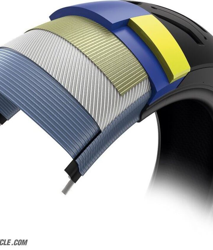 What makes a Road 6 GT a GT? The additional ply (white) added to handle the additional loads heavyweight sport-touring bikes generate.