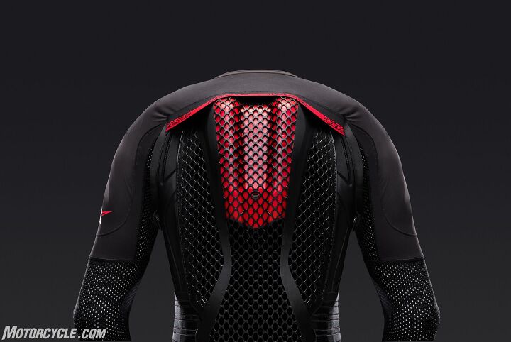 The brains of the Tech-Air system are housed in the red box in the middle of the back protector, itself a CE level 2 garment just like the entire airbag system.