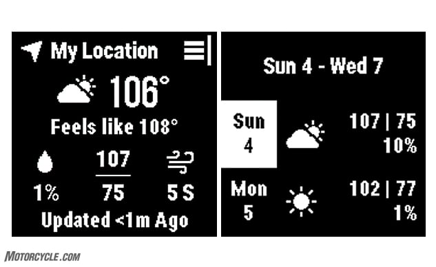 An example of a standard weather report. For the majority of the world that uses the metric system, the units for distance and temperature can be easily changed in the settings.