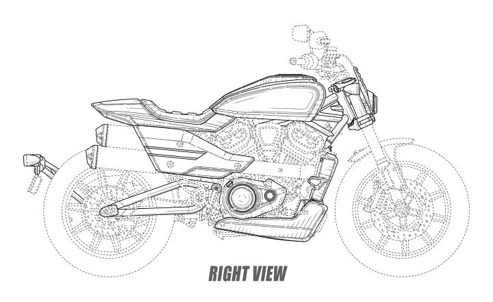 harley davidson files cafe racer and flat tracker designs with revolution max engine