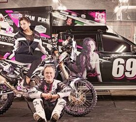 top ten weirdest motorcycle news stories of 2013, Dakar racer Hugo Payen with adult actress Anna Polina