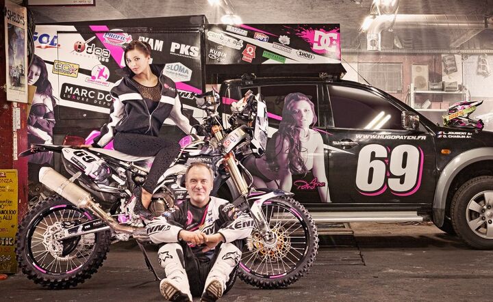 top ten weirdest motorcycle news stories of 2013, Dakar racer Hugo Payen with adult actress Anna Polina