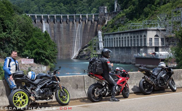 escape the apple part 3 video, The team stops for a quick snap at Fontana Dam between The Dragon and Cherohala Skyway