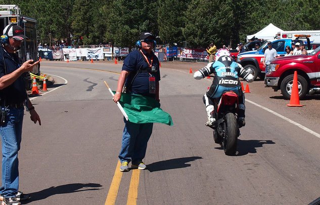 motorcycle com races to the clouds at pikes peak, After numerous delays the official finally gave the green flag to start my run an hour behind schedule