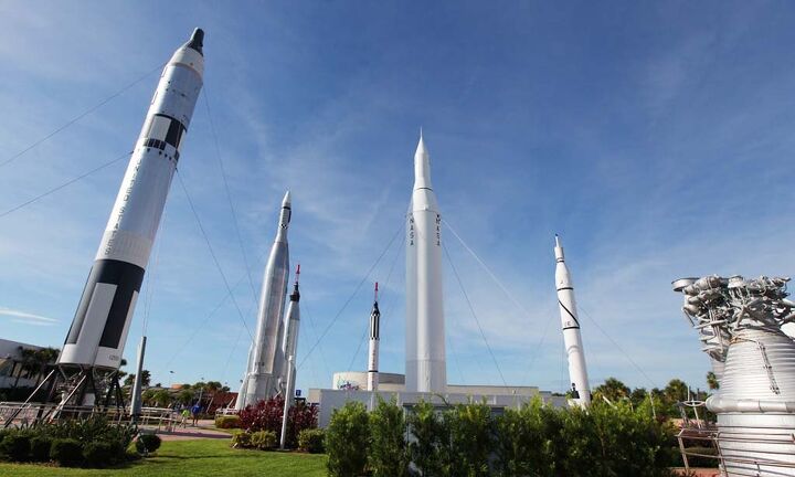 the wings tour 2014 leg three video, The Rocket Garden at the Kennedy Space Center displays the early rockets that launched America s space program