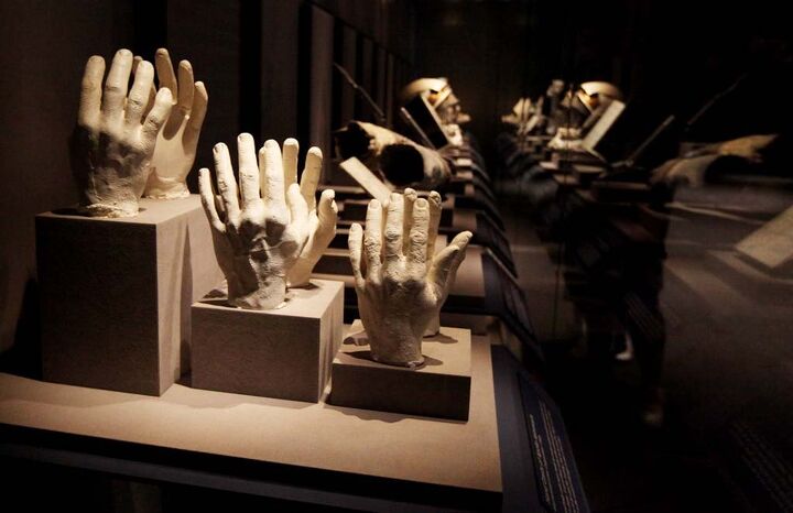 the wings tour 2014 leg three video, Some of the artifacts on display at the Kennedy Space Center include these plaster casts of the original astronaut s hands used to custom size their space suits