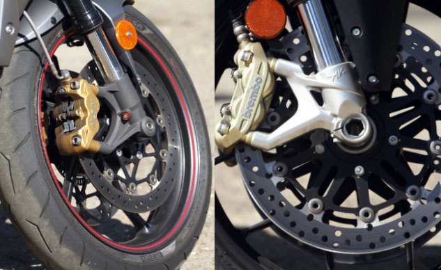 2013 mv agusta brutale 675 vs triumph street triple r video, It s Nissin vs Brembo on these streetfighters and in this case the Nissins are the clear winner largely due to its radial master cylinder