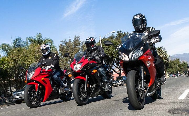 middleweight intermediate sportbike shootout video, Looking for an intermediate level bike to commute and play on the weekends but prefer full fairings and more wind protection Honda Kawasaki and Yamaha have something for you
