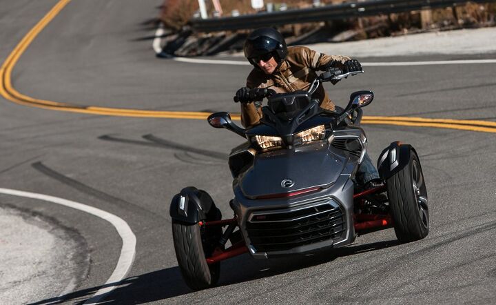 polaris slingshot vs can am spyder f3 s vs morgan 3 wheeler, With a saddle handlebars twistgrip throttle foot shifter and hand operated clutch lever look no further than Can Am s Spyder F3 as the vehicle here most closely affiliated to true motorcycle operation