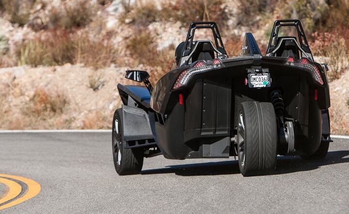 polaris slingshot vs can am spyder f3 s vs morgan 3 wheeler, The height of the Slingshot s rear bulkhead restricts rearward vision from anywhere but the side view mirrors Places such as will soon be manufacturing aftermarket upgrades for both performance and aesthetic purposes