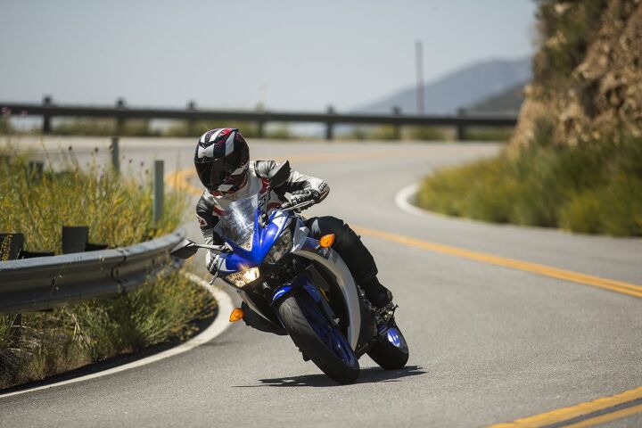 beginner ish sportbike shootout video, The R3 s street oriented engine characteristics mean a broad spread of power is available at the engine speeds you re more likely to use on the street It also has a well padded seat and is more than capable of handling a curvy mountain road