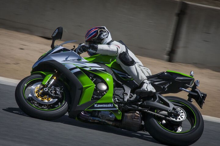 2015 six way superbike track shootout video, Kevin was particularly impressed with the ZX 10R s stability on corner entry even when still hard on the brakes