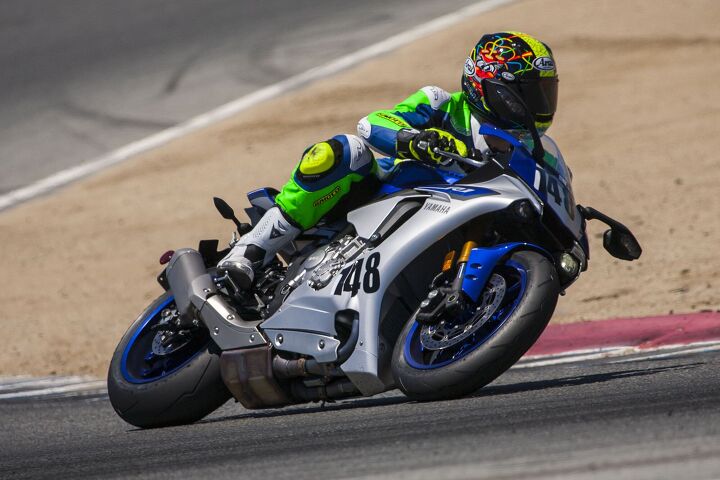 2015 six way superbike track shootout video, Sean wasn t particularly a fan of the R1 s front end citing a general on track lack of feel and confidence when paired with our Pirelli Supercorsa test rubber