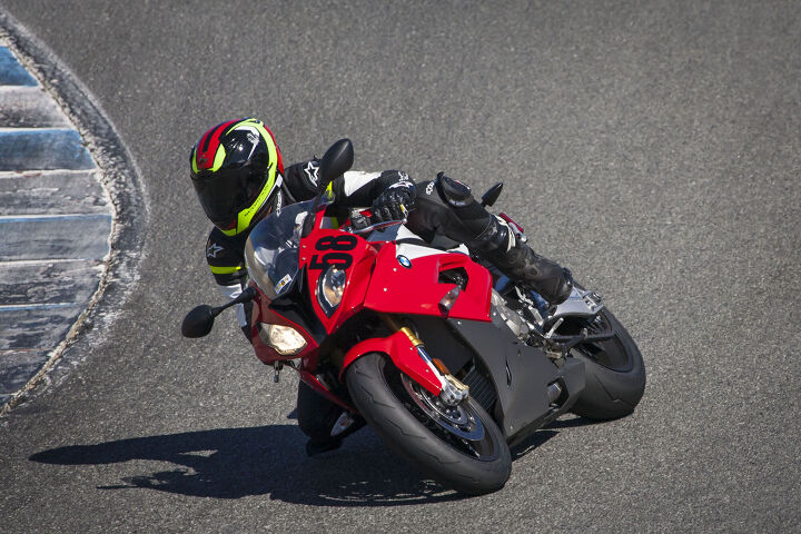 2015 six way superbike track shootout video, The S1000RR is very well behaved on the side of the tire with precise and clear communication coming through the chassis