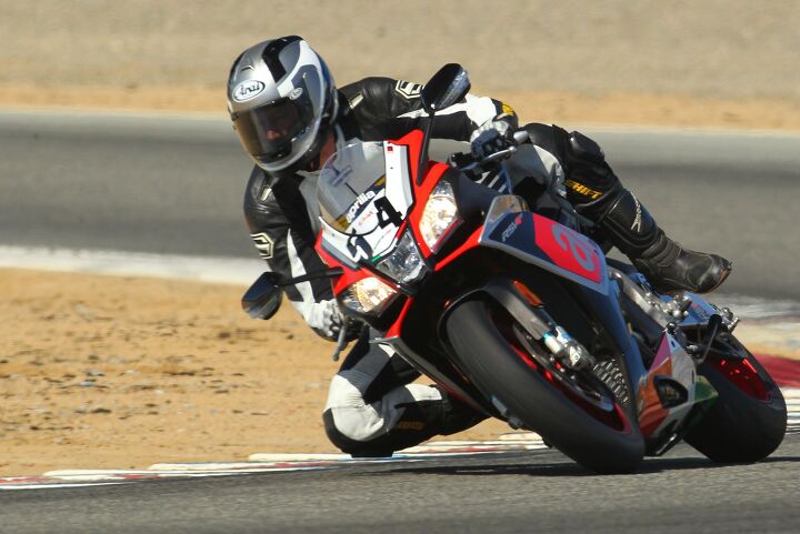 2015 six way superbike track shootout video, You so much as think about changing direction and the Aprilia will put you exactly where you want to go