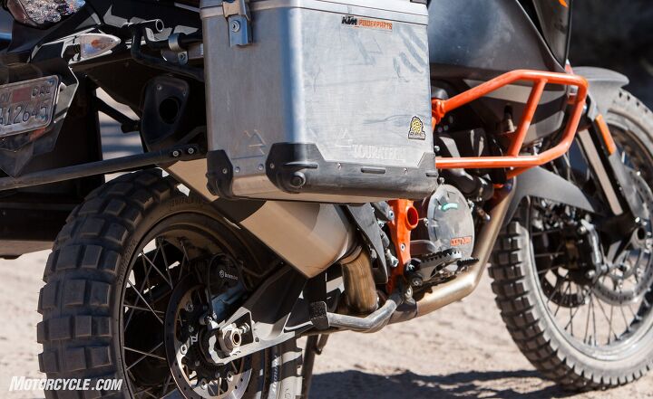 2016 wire wheel adventure shootout, At 565 pounds the KTM 1190 weighs a mere 20 wet pounds more than the 1000cc Honda Africa Twin but outputs substantially more power The KTM s brakes are well suited to both street and dirt riding with a more powerful feel than the Honda while not sacrificing much in the way of modulation