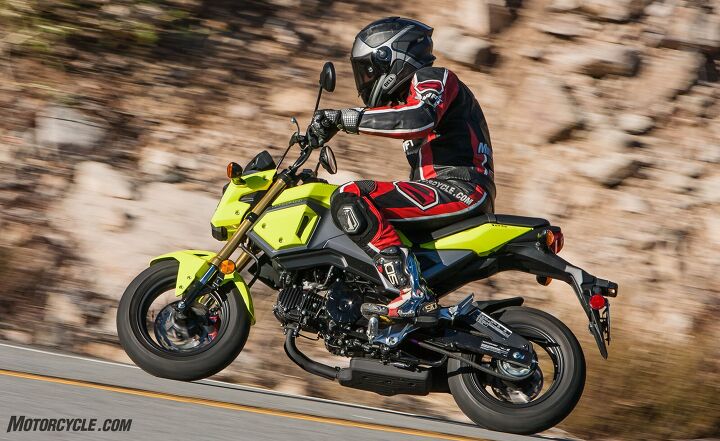 battle of the 125cc ankle biters part 2, The Grom s neon coloring may be off putting for some and if you don t like it you re probably not the target audience anyway It also available in white red or black