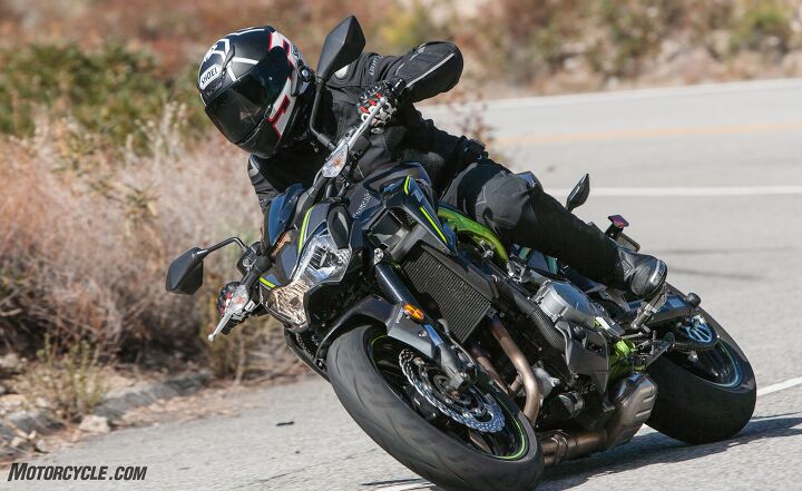 naked sports threeway aprilia shiver 900 vs kawasaki z900 vs suzuki gsx s750, The Kawi makes fun grin inducing power all the way up to 10k rpm Jas gushes It has great midrange power and a feather of the clutch lofts the front end predictably