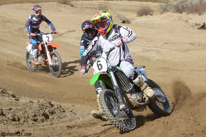 2018 450cc motocross shootout, The 2018 Kawasaki KX450F isn t slow but it still lacks top end thrust compared to its competition