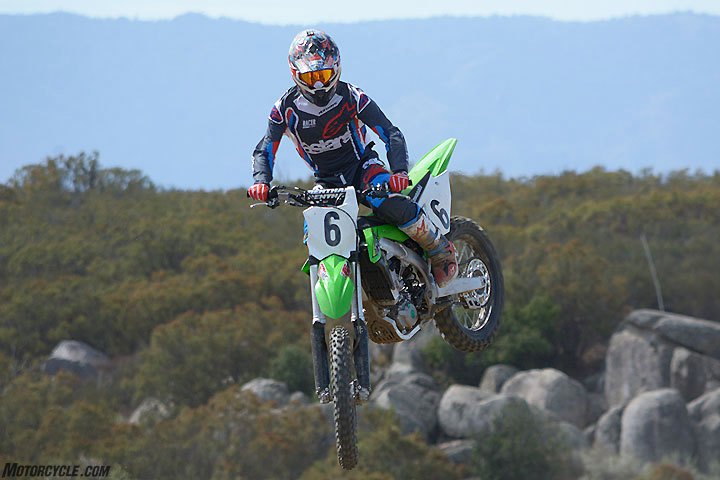 2018 450cc motocross shootout, The Kawasaki KX450F has a long feel that some of our testers didn t care for It also lacks over sized fat bars which drew criticism