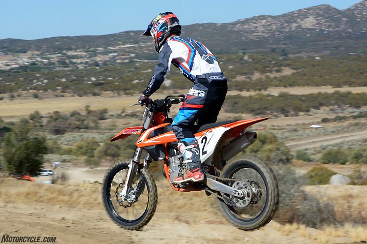 2018 450cc motocross shootout, The 2018 KTM 450SX F ranked highest in our ergonomic category The KTM has a small slim and very light feel