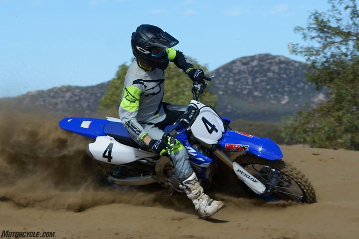 2018 450cc motocross shootout, The Yamaha YZ450F sports a 270mm front disc and a 240mm rear disc Stopping power is not quite up to par with the KTM or the Husky but it s the best of the Japanese bikes