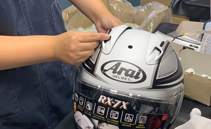 arai the philosophy behind the helmets, While the intake and exhaust ports may have a shape that promotes airflow underneath the breakaway vents is the same R75 Shape of all Arai helmets