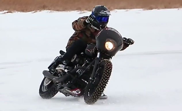 weekend awesome ice drifting on a harley