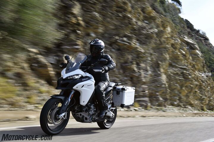 2016 ducati multistrada 1200 enduro first ride review, The Enduro s nicely neutral riding position offers great leverage and good all day comfort Even though Sean complains about his knees as you can see by the photo his long legs really aren t very bent even with just the standard height seat
