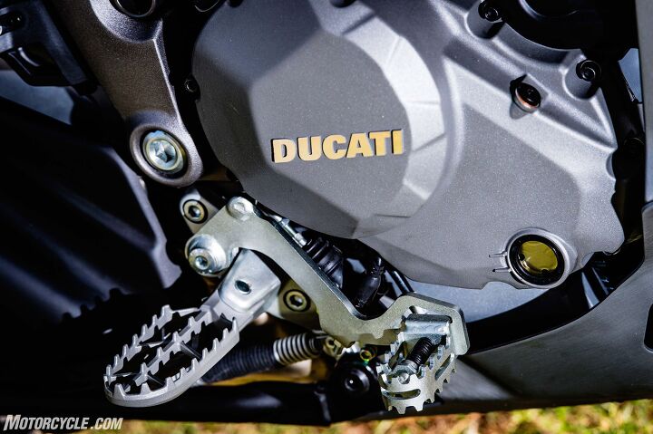 2016 ducati multistrada 1200 enduro first ride review, Once you remove their rubber pads those pegs look like something you might find on a Supercross bike and that stamped steel lever appears infinitely more crash survivable than the cast piece it replaces