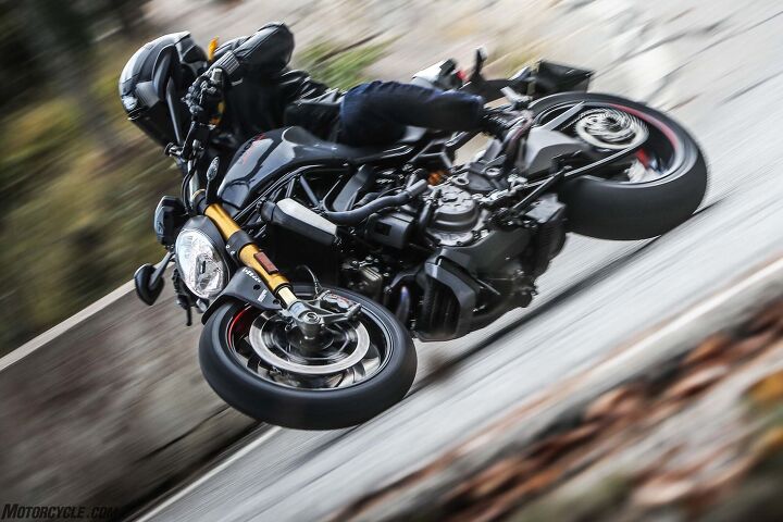 2017 ducati monster 1200s first ride review, The Liquid Concrete Grey color identifies a Monster 1200S as does the carbon front fender hlins suspension and red accented wheels It retails for 17 195 while a red S comes in at 200 cheaper The base model at 14 695 and only in red uses a Kayaba fork and Sachs shock that will reveal its rider as coming from the poor side of Monte Carlo
