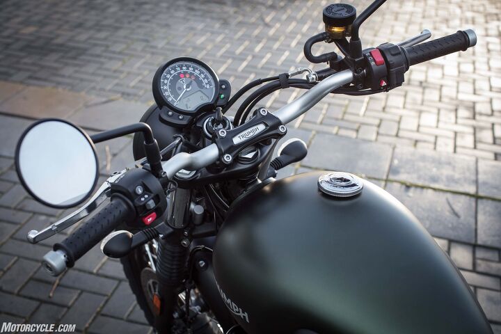 2017 triumph street scrambler first ride review, Toggle with the little I button atop your left thumb to find the ABS and Traction Control functions you can turn both of them off if you so desire TC will turn itself back on when you restart ABS will not