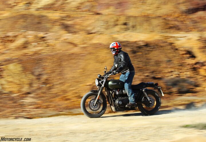 2017 triumph street scrambler first ride review, The giant Rio Tinto Mine outside Seville served as our own little Erzberg Phoenicians first began mining copper and tin here to make bronze The river that flows through it has a pH of like 2 5 but contains recently discovered bacteria that makes scientists think there could be life on Mars Triumph Engineer David Lopez knows a lot of stuff