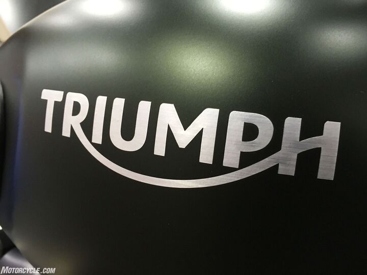 2017 triumph street scrambler first ride review, Swell detailing includes a brushed aluminum foil Triumph decal which is almost as cool as an aluminum tank