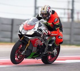 2017 aprilia rsv4 rr rf video review, During one of the first go arounds of the COTA circuit I rocketed up the elevation gaining front straight and in a little hot to Turn 1 Grabbing a handful of front brakes resulted in the rear end getting out of line I have to think that Aprilia s Rear Lift up Mitigation system helped keep the situation from getting out of hand