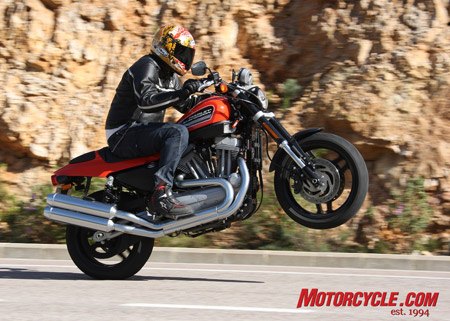 2008 harley davidson xr1200 review motorcycle com, The 2008 Harley Davidson XR1200 is a step in the right direction toward true hooliganism for the American bike maker as Tor implies in this photo