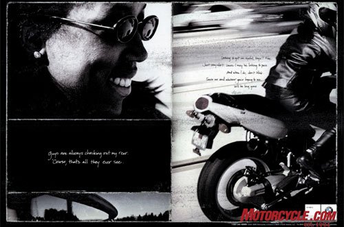 motorcycle advertising part two motorcycle com, Guys are always checking out my rear Of course that s all they ever see