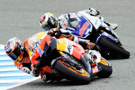 2012 motogp jerez results, Jorge Lorenzo pressed Casey Stoner throughout the race but had to settle for second place