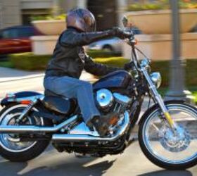 2012 harley davidson seventy two review motorcycle com, Cruising urban settings is where the Seventy Two is most at home With a comparatively tall seat height and roomy lean angle this Sportster doesn t drag footpegs as soon as many of Harley s other cruisers
