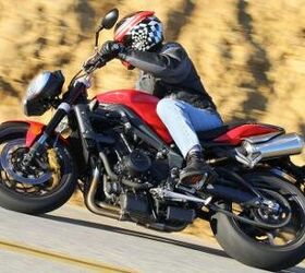 2012 triumph street triple r review motorcycle com, Chassis geometry remains the same allowing the Street Triple R to continue its reputation as an ideal canyon carving motorcycle New Pirelli rubber warms up quickly for lots of grip matched by excellent overall handling performance