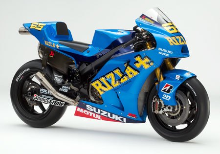 rizla suzuki unveils motogp bike livery, Loris Capirossi s new steed the 2010 Suzuki GSV R gets a new paintjob from Troy Lee Designs